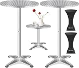 KESSER® Juego de 2 mesas altas 2 en 1, placa de aluminio y acero inoxidable, altura regulable 70 cm/115 cm, mesa de fiesta de 60 cm de diámetro, redonda, para interior y exterior, incluye funda, color