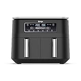 Ninja Foodi Freidora de aire con compartimento doble, 7,6 l, 6 en 1, no usa aceite, Max Crisp, Asar, Hornear y más funciones, 4-6 porciones, cestas antiadherentes, en negro, AF300EU