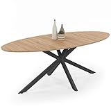 IDMarket Alix - Mesa de comedor ovalada para 10 personas, diseño de araña, madera y negro, 200 cm