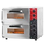 Horno de pizza eléctrico profesional CROSSON con superficie de cocción de piedra refractaria de arcilla refractaria de 400x400 mm para pizza y pan, temperatura superior e inferior independiente
