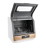 Mini lavavajillas de mesa, portátil, con 3 programas, depósito de agua de 5 l, pulverizador de 360°, control táctil, con/sin conexión de agua, para camping y autocaravana, dorado