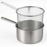 MGE - Cazo de Cocina con Cestilllo Freidor - Cazo Acero Inoxidable con Cesto Freidora - Cazo Freidora con Cestillo - Ø 16 cm