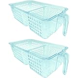 Tradineur - Pack de 2 Cajónes Organizadores Reutilizable para Frigorífico - 2 Compatimento Transparente con asa - Apto para lavavajillas - Fabricado en España - 8,8 x 15,3 x 30 cm