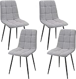 JIJIAN Pack de 4 Sillas de Comedor, Sillas Tapizadas con Tela de Lino y Patas de Metal Negro, Diseño a Cuadros, Sillas de Comedor para Comedor Sala de Estar Dormitorio Cocina Salón Recepción, Gris