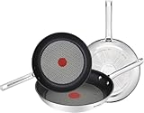 Tefal Duetto - Juego de Sartenes de 20/24/28 cm | Apto inducción, antiadherente, revestimiento titanio, Thermo-signal, sin PFOA, apto lavavajillas y horno, acero inoxidable