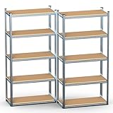 VOUNOT 2 x Estantería Metálica Reforzada 180x90x40 cm, Estante Almacenamiento de 5 Niveles, Estantería Cargas Pesadas, Montaje sin Herramientas, Carga de 1250 kg, para Garaje, Bodega, Trastero