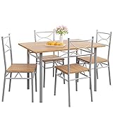 CASARIA® Conjunto Mesa y 4 sillas Paul Muebles de Cocina Comedor Haya Mesa MDF Resistente 110x70cm