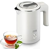 LEBENLANG Hervidor agua electrico pequeño de acero inoxidable - 500ml & sin BPA I 600W Calentador de agua blanco para viajar I Electric kettle Tetera Pava electrica Chaleira Jarra eléctrico Calentar