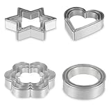 AUAUY 12PCS Moldes Galletas, Acero Inoxidable Cortadores de Galletas con Forma de CorazóN, Flor, Estrella y Redondo, Moldes para ReposteríA, CumpleañOs, Navidad y San ValentíN
