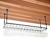 Dernoing Soporte para Copa de Vino Colgante de Metal, Altura Ajustable Colgador de Copas de Techo para Bar, Colgador Copas con Invertido Tallo para Barra Bar/Club (BK, 60x35cm)