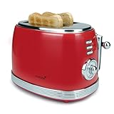 Korona 21668 Tostadora | 2 rebanadas | diseño retro | rojo | 6 niveles de tostado | retro | descongelar, asar, calentar | 850 W | accesorio para panecillos | bandeja recogemigas | centrado de