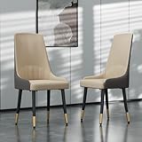 FATIVO Juego de 2 Sillas de Comedor Cuero, Sillas con Respaldo de Cocina de Piel Sintética de PU Cómodas (Beige)