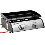 Outsunny Plancha de Gas Sobremesa con 2 Quemadores de Acero Inoxidable 6kW Barbacoa Portátil con Plancha para Picnic Camping 48,5x46x21cm Negro Plata