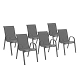 IDMarket - Juego de 6 sillas de jardín LYMA metal y textileno apilables gris antracita