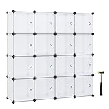 SONGMICS Unidad de almacenamiento de 16 cubos, zapatero, cubos apilables, armario de plástico, armario, con puertas, para dormitorio, oficina, fácil de montar, color blanco LPC44BS
