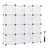 SONGMICS Estantería Modular, Armario Modular de 16 Cubos, Estantería de Plástico con Puertas, para Zapatillas, Ropa, Libros, Fácil de Montar, Blanco LPC44BS