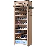 Dekohome Zapatero Estante de Tela de 10 Alturas y con Cubierta Frontal, Organizador de Zapatos Color Marrón Ideal para Optimizar Espacio, Simple Marrón