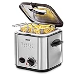Princess 182611 Fondue y Minifreidora con tapa con filtro de Olores y ventana de visualizacion, Volumen de 1,2 L, carcasa de acero inoxidable, 840 W, apta para todo tipo de fondue, con 6 tenedores