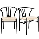 Yaheetech 2pcs Sillas de Comedor Silla de Ratán Estilo Moderno Marco de Metal para Jardin, Comedor, Bar y Restaurante 74x56x55 cm Negro