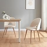 [en.casa] Juego de 2 Sillas de Despacho con 4 Patas de Efecto Madera Pack de 2 Sillas de Cocina Comedor Asientos Tapizados Terciopelo y Metal 77 x 50 x 55 cm - Beige