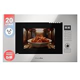 UNIVERSALBLUE Microondas 20 Litros Acero Inox Encastrable | Microondas de Encastre con Grill 900W | Integrable 9 Niveles Funcionamiento | Temporizador | Bloqueo Infantil | Control Digital
