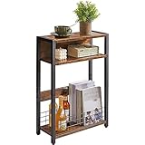 IBUYKE Mesa Auxiliar De 3 Niveles para Espacios Pequeños,Mesa Auxiliar Estrecha con Estantes para Revistas,Mesita De Noche, Mesas Auxiliares para Sofás para Sala De Estar,Dormitorio,Marrón TMZ001H