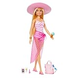 Barbie Día en la playa Muñeca de juguete hecha de plásticos reciclados, +3 años (Mattel HPL73)