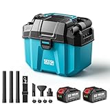 Seesii Aspiradora seco y Humedo sin Cable, 10L, 2 baterías de 4 Ah, Filtro HEPA, Correa, 4 Ruedas y Accesorios. Ideal para Garaje, Coche, Taller y casa (Azul)