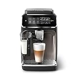 Philips Serie 3300 Cafetera Superautomática - Sistema exclusivo de leche LatteGo, 6 tipos de café personalizables, Extracción silenciosa SilentBrew, Display táctil. Cromo negro (EP3347/90)