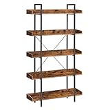 VASAGLE Estantería, estantería de 5 Pisos, espaciosos estantes de Almacenamiento, fácil Montaje, Sala de Estar, Dormitorio, Oficina en casa, Industrial, rústico marrón y Negro LLS110B01