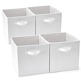 Set de 4 Caja de Almacenaje, EZOWare Cubos Organizador de Tela Plegable, Cajas de Almacenamiento para Ropa, Juguetes, Roperos, Armarios, Estanterías - 33 x 37 x 33 cm - Blanco