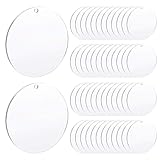 Pilikoll 50 Piezas 5cm Discos Acrilicos Transparente con Agujero Disco Acrílico Redondo Acrílicos Transparentes Placa Acrílico de Círculo Discos Acrílicos Transparente para Pintura, Artesanía de DIY