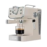 EVVO Cafetera Express Intensa Retro, 15 bares, Vintage, Cuerpo de Acero, Cafetera Barista para Espressos y Capuccinos, 950W, Doble salida, Portafiltros, Depósito de 1,5 l, Calentamiento Rápido (Beige)