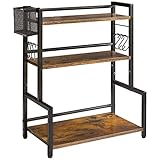 YMYNY Estante para Especias con Cesta Metálica, Estante de Encimera para Armario, Organizador con 6 Ganchos, Soportes para Botes de Especias, Para Cocina, Baño, 43 x 24 x 53CM Marrón Rústico HSR006H