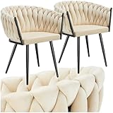 TecTake® Juego De Sillas de Comedor, Silla Acolchada con Reposabrazos, Diseño Anudado, Estructura de Acero, Cocina, Sillas Comedor Nordica - 2 Sillas Arena