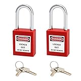 QWORK® Candado de seguridad rojo para bloqueo y etiquetado, 2 paquetes candados con 4 Clave,38mm Steel Shackle