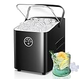 FOHERE Maquina de Hielo para Encimera, Máquinas para Hacer Hielo Portátil con Mango, Tamaño S/L 8 Cubitos Hielo/6-8min, 12Kg/24h, Con Función de Autolimpieza, Usar en Casa/Fiesta/Camping