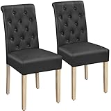 Yaheetech Juego de 2 Sillas de Comedor Silla Acolchada con Respaldo Alto Patas de Madera Silla Tela para Comedor Cocina (Polipiel de Poliuretano, Negro)