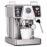 KLARSTEIN Cafetera Automatica con Espumador de Leche, Cafetera Espresso 1.8 l., 19 Bares, Pequeña de Acero Inoxidable 1350W para Café Molido