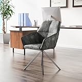 Wohenster Silla de Comedor con Patas de Metal Giratorias Sillas de Cocina Dormitorio Tapizadas en Terciopelo Suave Sillas Ergonomicas con Respaldo Brazos Patas de Metal Giratoria 360° Negro-Gris Mixto