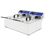 VERTES Freidora Eléctrica Profesional 2x 10L, 6000W, 230V, Principio de Zona Fría, Temperatura 50-200°C, 2 Cestas de Freír, Función Reset, Acero Inoxidable, Funcionamiento con Aceite