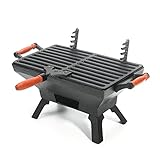 Sungmor Parrilla de barbacoa de hierro fundido resistente – Estufa pequeña parrilla de carbón para interiores y exteriores, 31,5 x 19 cm, rectangular, parrilla ideal para barbacoas, camping, picnics,