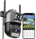 ANBIUX 2K/6MP Camara Vigilancia WiFi Exterior - 2.4/5Ghz WiFi 360° PTZ Cámara Vigilancia con Doble Lente,Visión Nocturna en Color, Seguimiento Inteligente, Audio Bidireccional, IP66, TF/Nube
