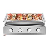 Barbacoa de Gas Propano, 4 Quemadores Acero Inoxidable, Parrilla Exterior con Rejilla Ajustable 55x23cm para Jardín Terraza Balcón