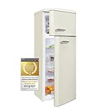 Exquisit® Frigorífico Vertical Retro, 206L, Clase E, Color Magnolia Blanca, 2 Puertas, Estantes de Cristal, Cajón Verdulero, Ajuste de Altura, Consumo 180 kWh/año, Medidas 146,5x54,5x57,5 Cm.