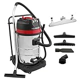 Aspiradora Industrial en Seco y Húmedo 3000W, 80 litros 80l con o sin Bolsa + Ruedas + Accesorios Filtro Tela Aspirador de Mano con Cable Aspirar Seco Liquido Mojado Powerful Wet+Dry Vacuum Cleaner