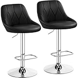 Yaheetech Juego de 2 Taburetes de Bar de Altura Ajustable 86-107,5 cm Sillas de Bar Asiento Giratorio Reposapiés Cuadrado Estructura de Metal galvanizado Negro