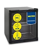 METRO Professional Mini Frigorífico GPC1046 con puerta de cristal, Inox, 43 x 48 x 51.5 cm, 46 L, Refrigeración por aire, negro