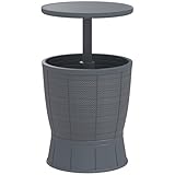 Outsunny Mesa Nevera para Exterior 41 L 3 en 1 Cool Bar Mesa Auxiliar con Altura Ajustable 58-84 cm Cubo de Hielo Tapa Superior Elevable para Fiesta Piscina Jardín Patio Gris