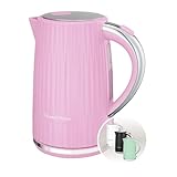 Russell Hobbs Hervidor de Agua Eléctrico, para agua caliente, té o café, 1,7 l, tapa de apertura por presión, filtro extraíble y lavable, detalles cromados, rosa, 2400 W, Eden 27362-70